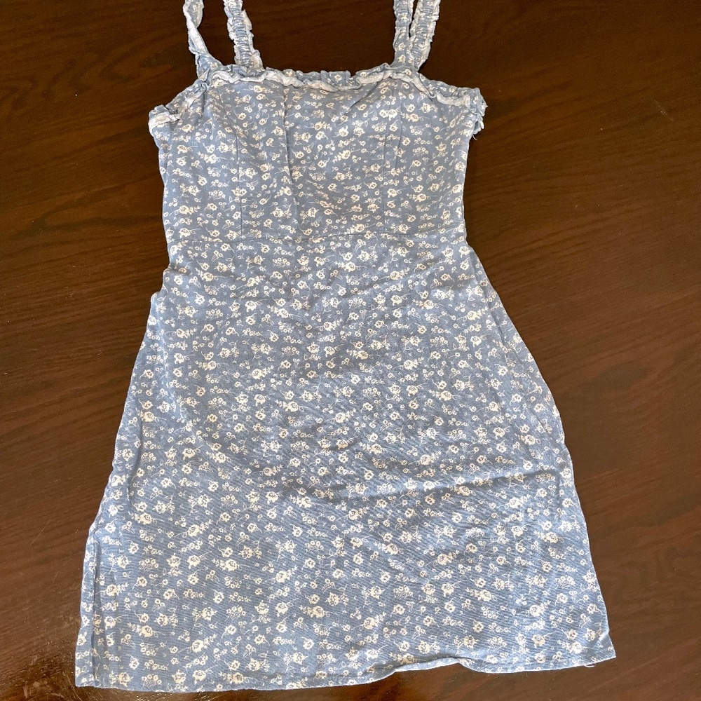 Denim Blue Dress with White Flowers